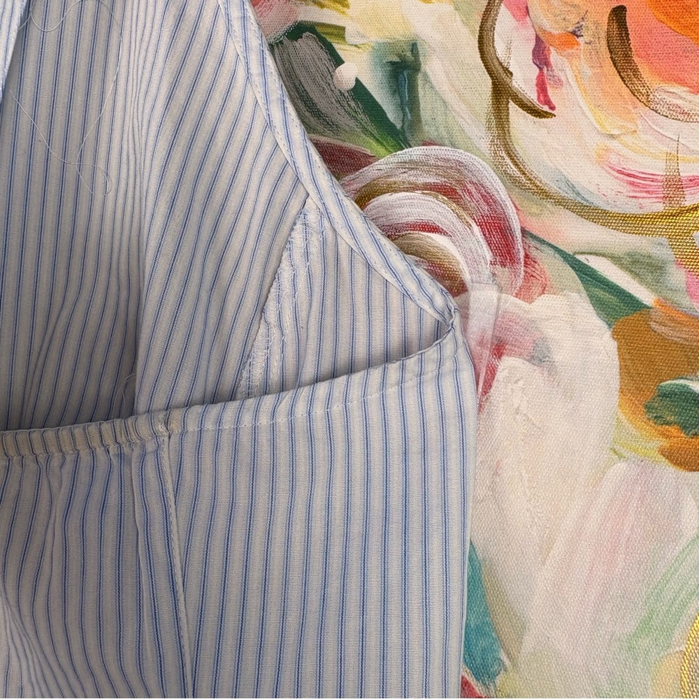 Banana Republic M Blue White Striped Halter Button Front Cotton Top - Picture 4 of 7